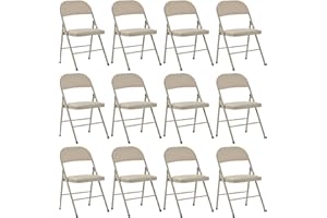 SUSICI 12 Pack Folding Chairs with Padded Cushion and Back for Outdoor Indoor Portable Stackable Commercial Folding Chair with Steel Frame for Office Wedding Party Events Chairs 330lbs Capacity Khaki