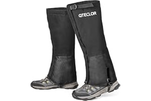 QTECLOR Leg Gaiters Waterproof Snow Boot Gaiters for Snowshoeing, Hiking, Hunting, Running, Motorcycle Anti-Tear Oxford Fabric, TPU Instep Belt Metal Shoelace Hook for Outdoor