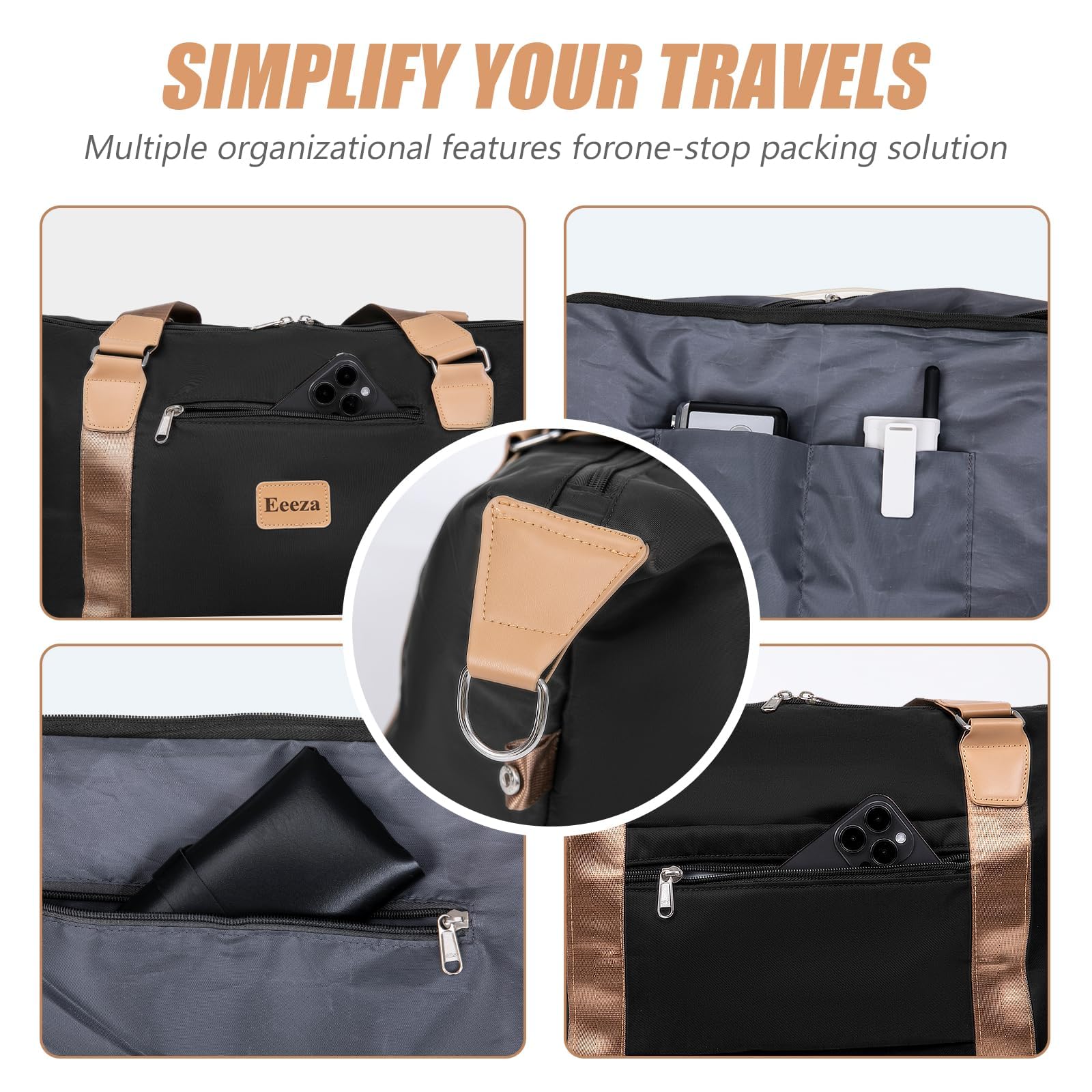 Eeeza Luggage Sets 5 Piece,Hard Case Suitcase Set with Spinner Wheels,Hardshell Lightweight Travel Luggage with TSA Lock (Black,20/24/28 Inch)