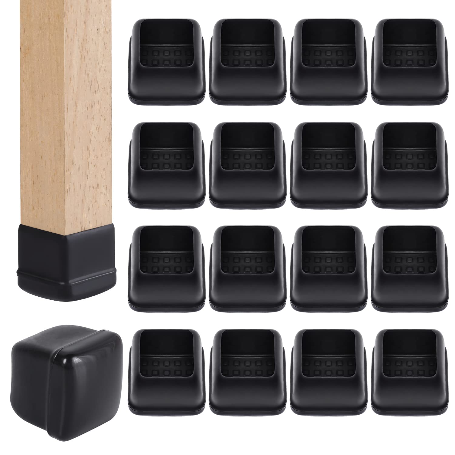 Ezprotekt 16 PCS Chair Leg Cups for Carpet, 1.25 inch Chair Cups Furniture Sliders & Thermo-Plastic-Elastomer Combination of Leg Protector, Smoothly Slide on Carpet No Scratches Square