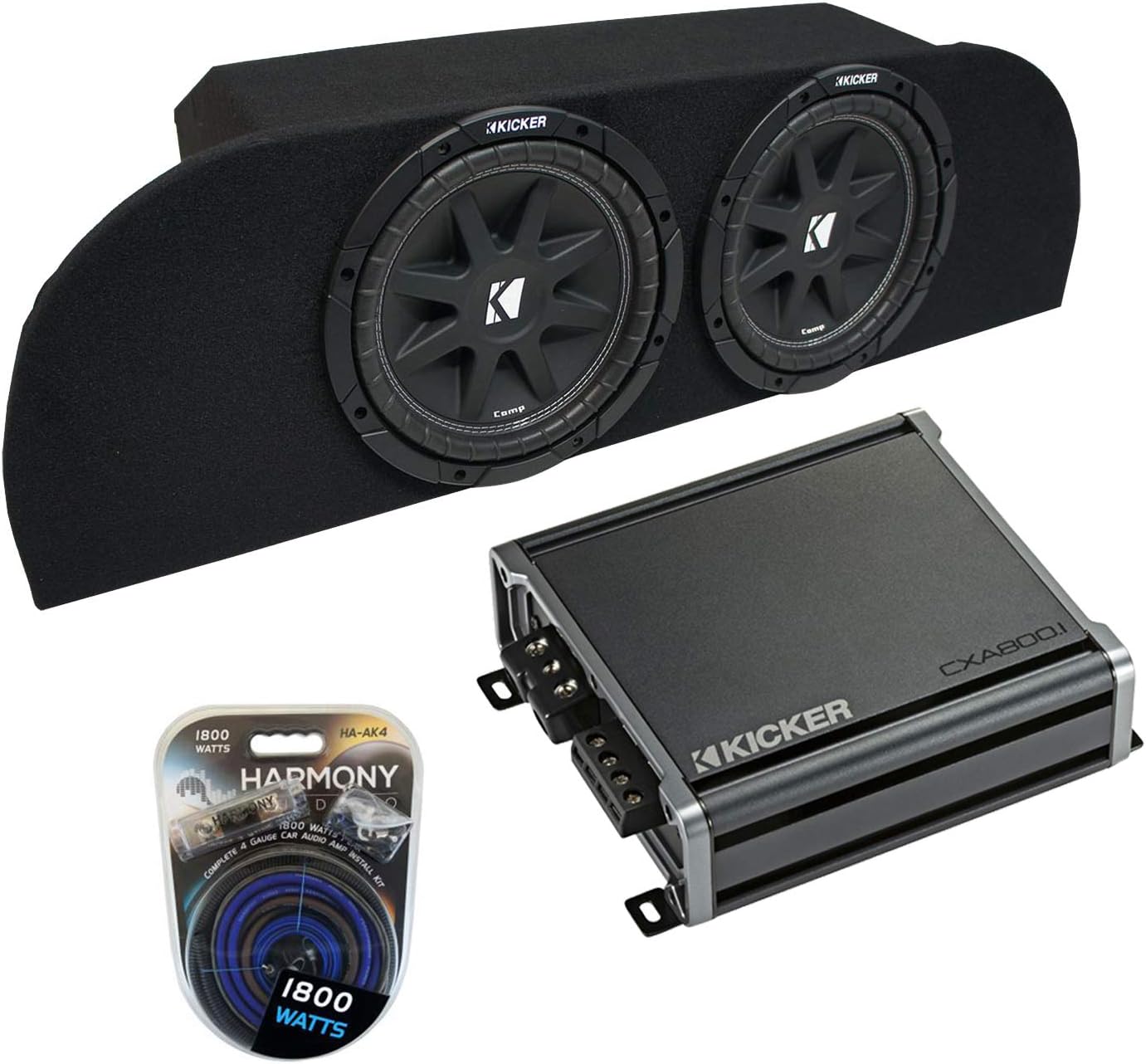 Compatible with 03-08 Nissan 350Z Coupe Strut Kicker Bundle Comp C10 Dual 10" Sub Box CXA800.1 Amp