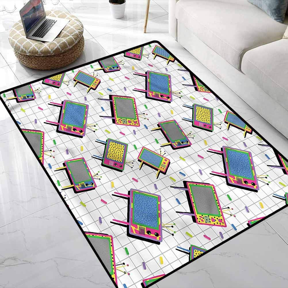 Carpet Vintage,Memphis Style Funny 80s TV Home Bedroom Carpet Floor Mat for Bedroom Kids Room 5 x 7 Feet