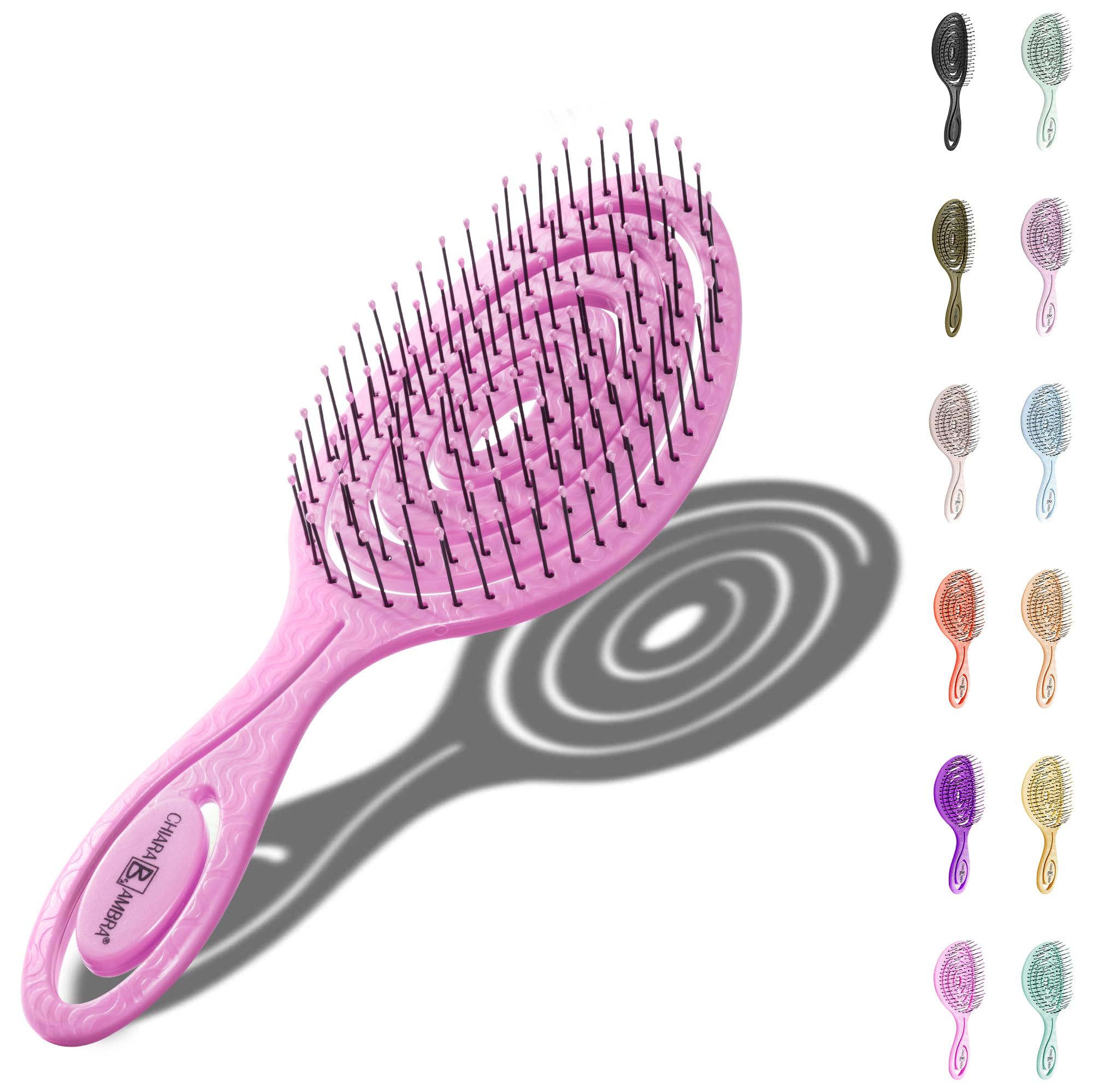 Chiara Ambra Detangling Hair Brush for Women & Men - Does not Pull, Removes Tangles, Brushes for Straight, Curly & Wet Hair - Detangle Brush - Unique Spiral Hairbrush, Rose