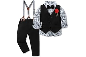 WESIDOM Toddler Boy Clothes Suit Formal Dress Shirt+Bowtie+Vest+Boutonniere+Suspender Pants Boys Gentleman Outfits Set