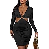 Sexy Cut Out Bodycon Mini Dress for Women - Long Sleeves Party Clubwear