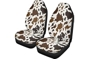 TOADDMOS Auto Seat Covers, Brown Cowhide Design Car Accessories for Interior Decor, Front Seat Covers Full Set, Universal Fit Most Cars Women Men