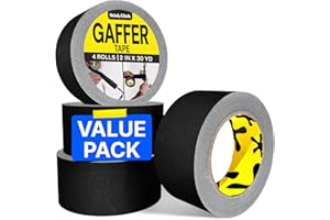 Stick Click Black Gaffers Tape 4 Pack - 2 inch x 30 Yards - Non-Reflective, Easy Tear, Waterproof, No Residue, Gaff Tape for Electrical Cords, Photography, Stage Setup - Multipurpose