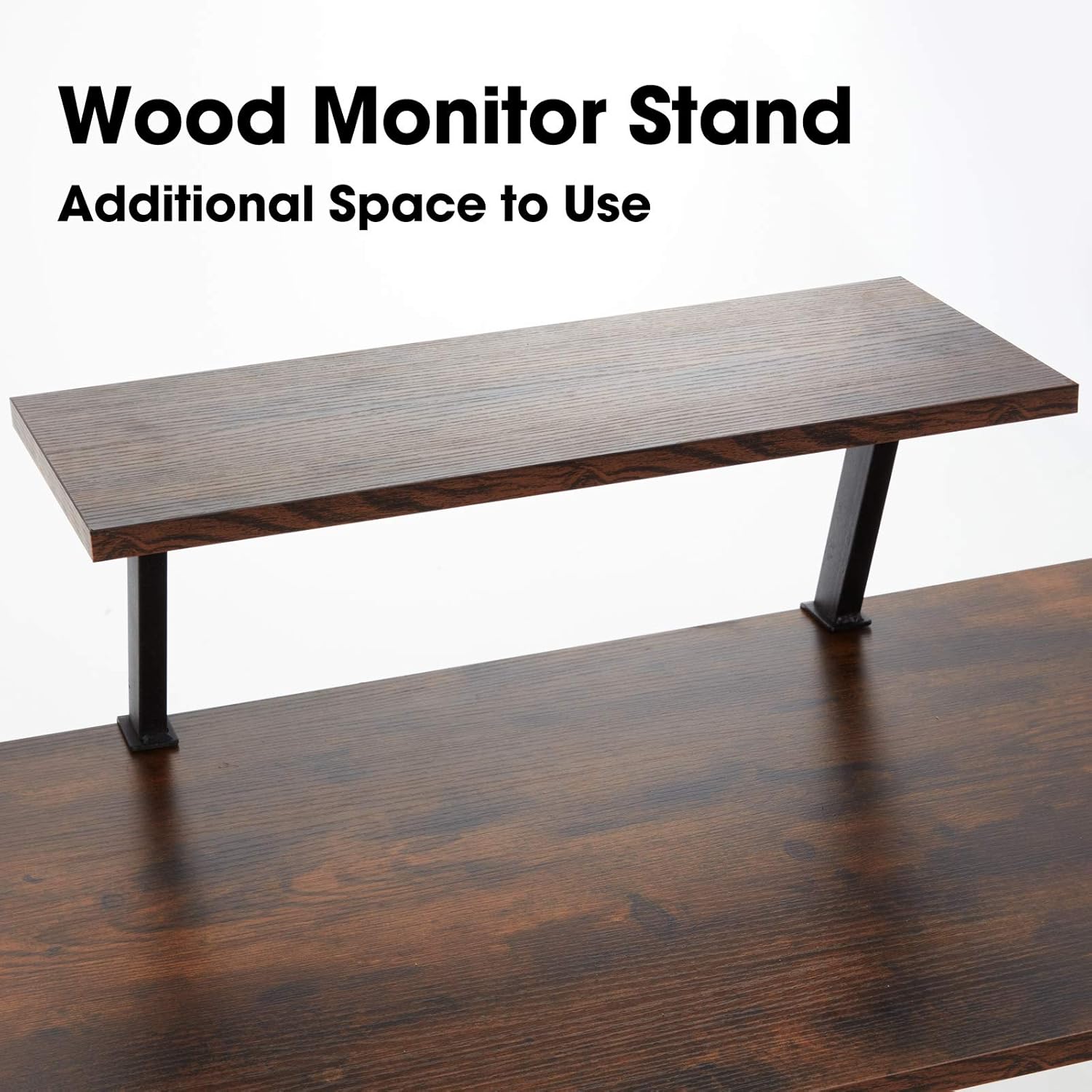 SERWALL L-Shaped Corner Desk 50.8" Computer Gaming Desk PC Table with Monitor Stand, Home Office Writing Workstation with Small Table, Space Saving- Brown: Kitchen & Dining