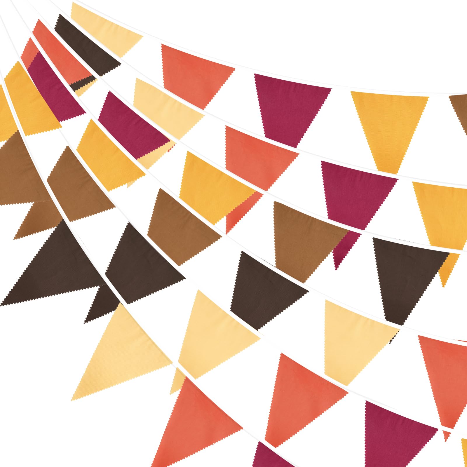 G2PLUS 12M Organge Brown Red Fabric Bunting Banner, 42PCS Large Fall Bunting Banner, 19x21CM Reusable Cotton Triangle Garland for Halloween, autumn Garden Decoration — image 1