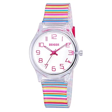 ZEIGER Kinderuhr Mädchen Armbanduhr Mehrfarbig Analog Quarz Uhr Mädchen Uhr Regenbogen KW036
