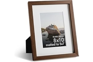 HAUS AND HUES 8x10 Picture Frame with Real Glass & Walnut Oak Matted to 5x7 - Oak Glass Photo Frame - Includes American Oak, Easel Back, Vertical Hang - Ideal for Home, Room, Office (8x10 in, Walnut)