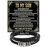 Mapileng To My Son Bracelet – Love You Forever Braided Leather Bracelet from Father and Mother, Meaningful Men’s Gift with Heartfelt Message & Elegant Box for Birthday, Graduation, Christmas