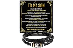 Mapileng To My Son Bracelet – Love You Forever Braided Leather Bracelet from Father and Mother, Meaningful Men’s Gift with Heartfelt Message & Elegant Box for Birthday, Graduation, Christmas