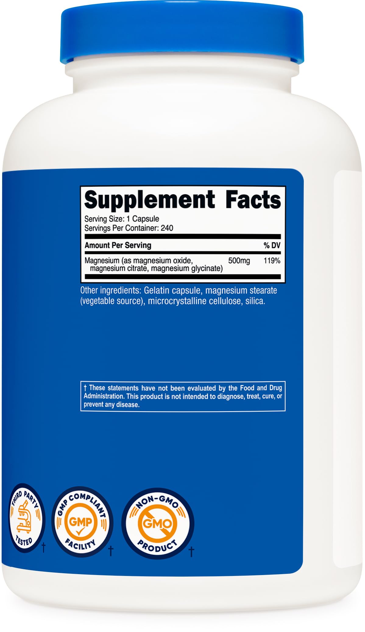 Nutricost Magnesium Complex 500mg, 240 Capsules - Magnesium Oxide, Citrate, and Glycinate - Gluten Free and Non-GMO