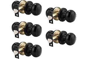 Probrico (5 Pack Round Passage Door Knob(Non-Locking Knobs), Keyless Doorknobs Interior/Exterior Door Lockset,Passage Knobs for Hallway/Closet,Black Finish Modern Design Door Hardware