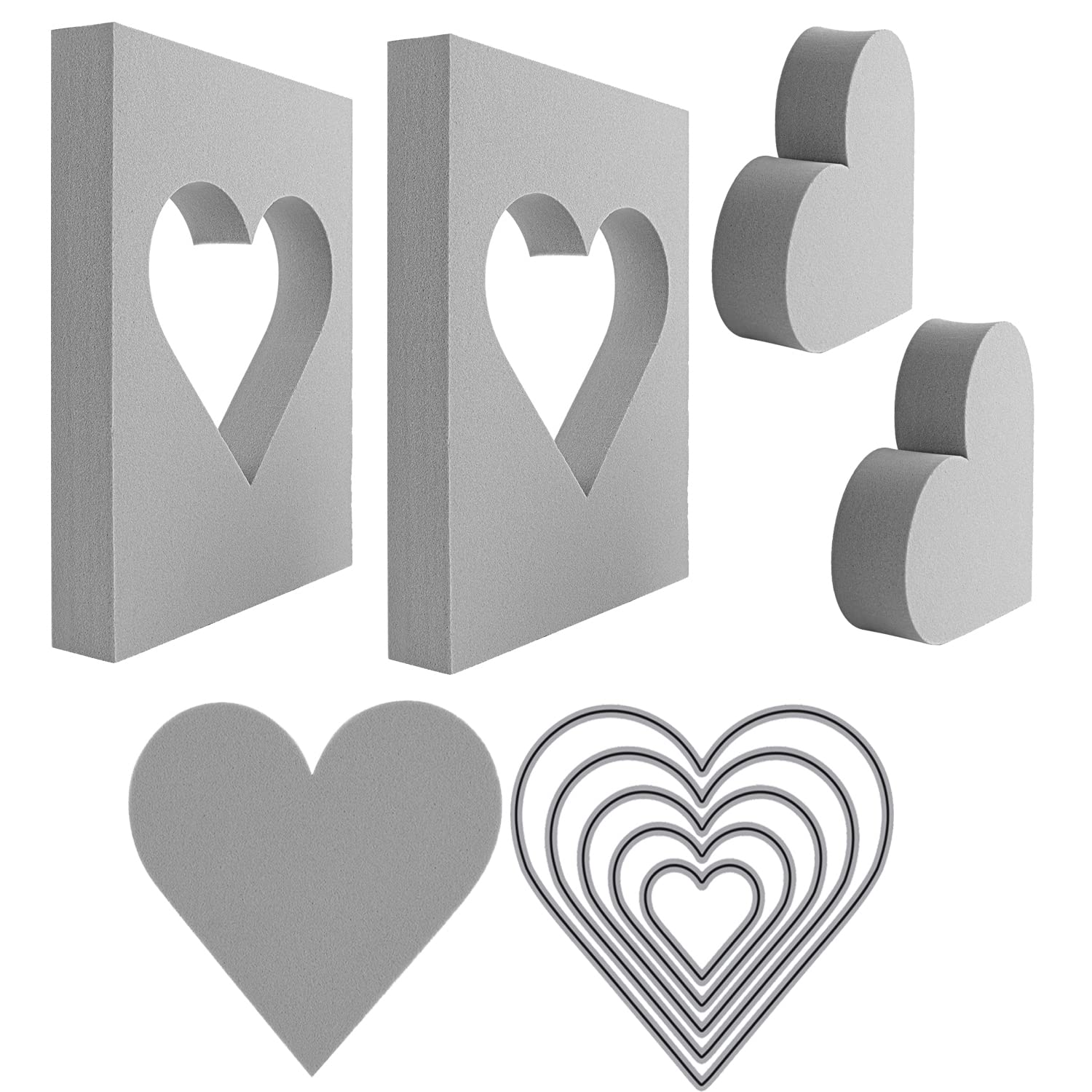 OTCRAFT 9 Pcs Heart Cut Stamping Foam Grey Moldable Foam Stamps Plastic Dry Foam Stamp Pad Cut and Dry Foam Stamping Foam Block for for Sculpture, Modeling, DIY Arts and Handicrafts Projects