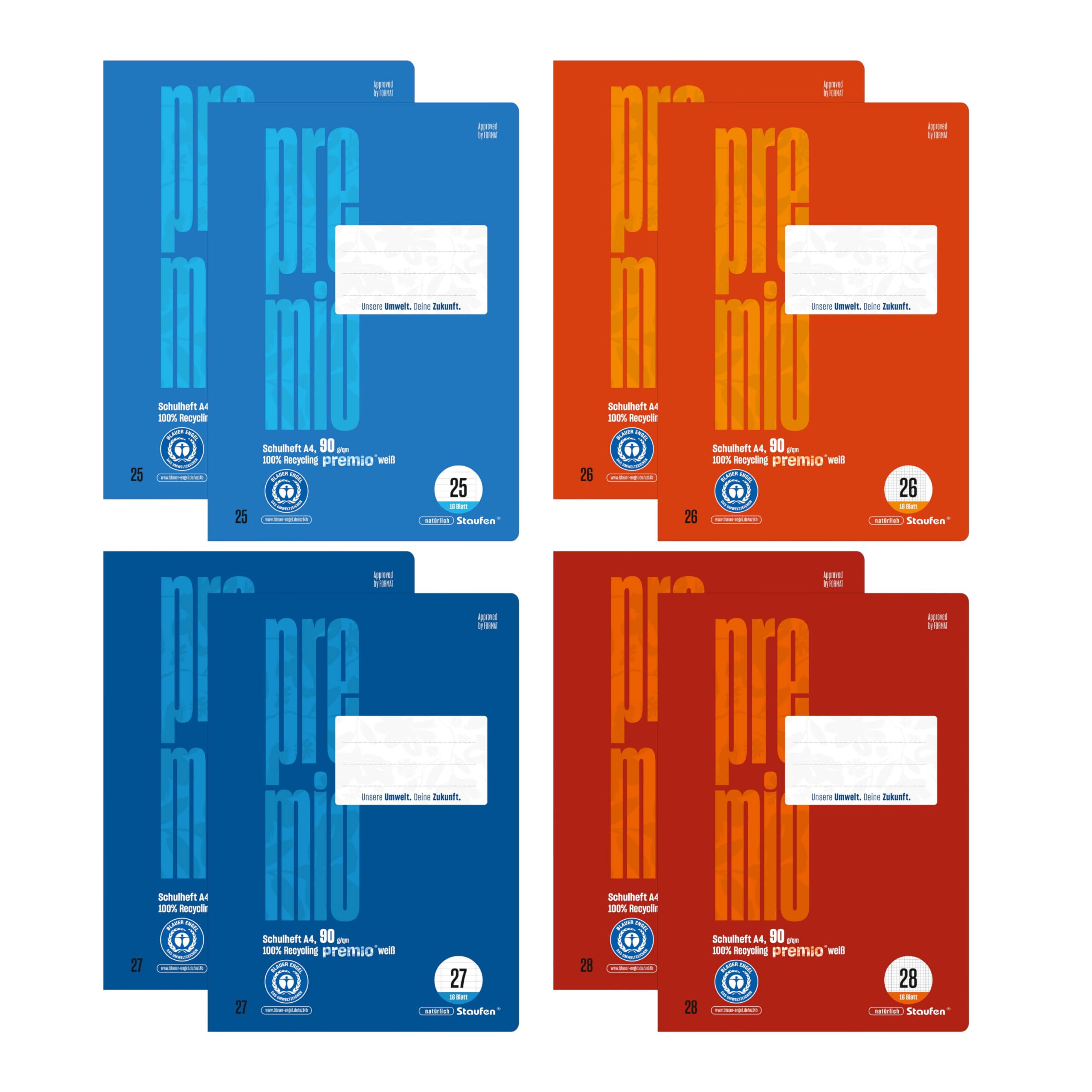 Staufen Green Exercise Books Set DIN A4 16 Sheets School Start Pack (LIN 25, 26, 27, 28), 2 of Each