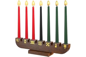 Bucherry Wooden Kwanzaa Candles Holder Not Include Candles Handmade Wooden Kinara with Gold Kwanzaa Letters Double Sided Celebration for Home Decor (Wood Color)