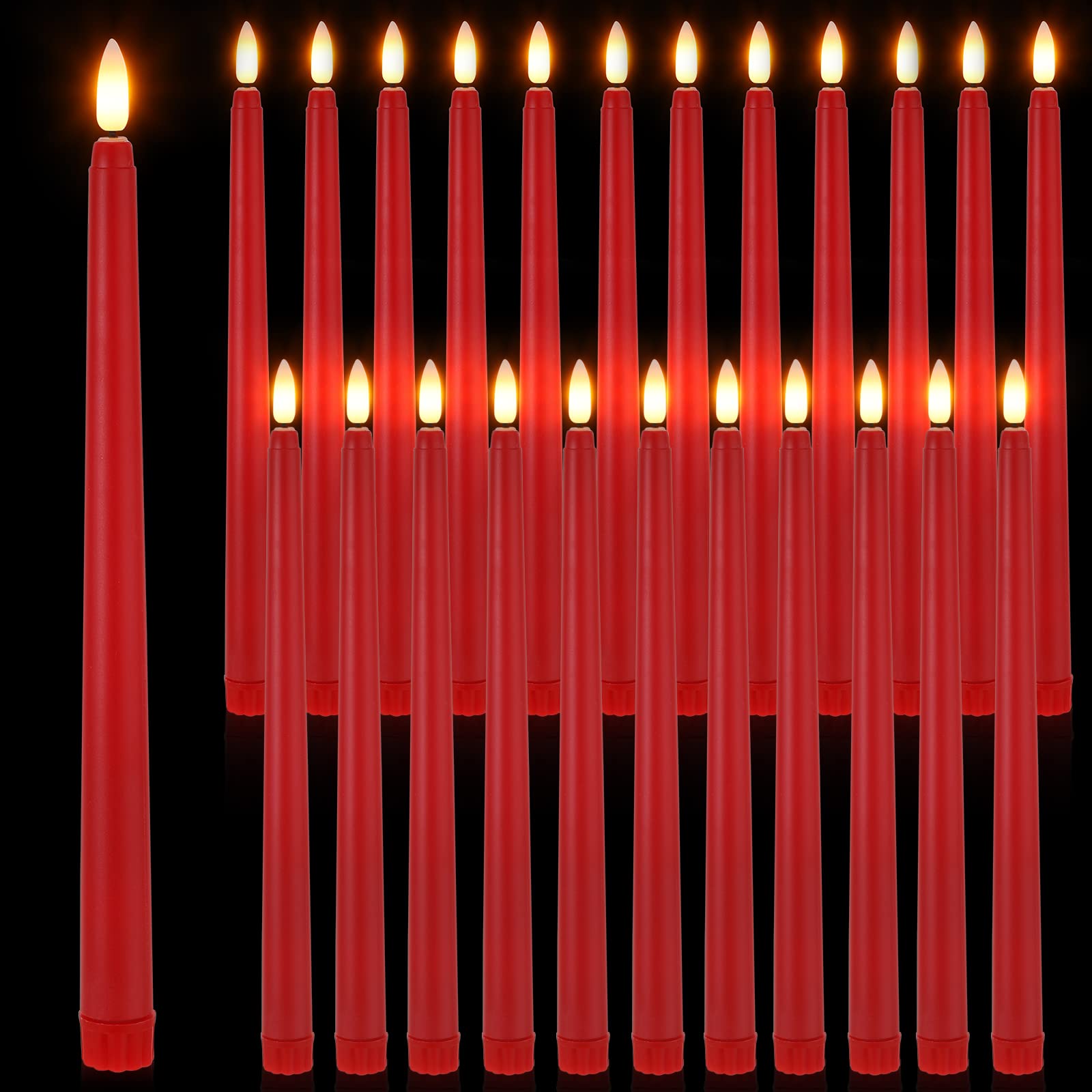 Photo 1 of Macarrie 24 Packs Flameless Taper Candles Battery Operated Fake 11 Inch Long Candle Light LED Flameless Candlesticks Flickering Tapered for Wedding, Halloween, Christmas(Red)