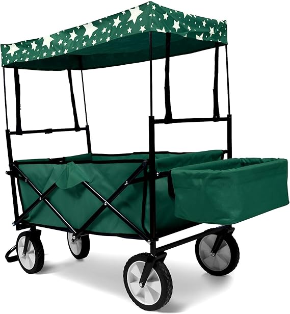 Carrito de Jardin Plegable - con Ruedas Techo Cesta, 115x55x66cm, Máx