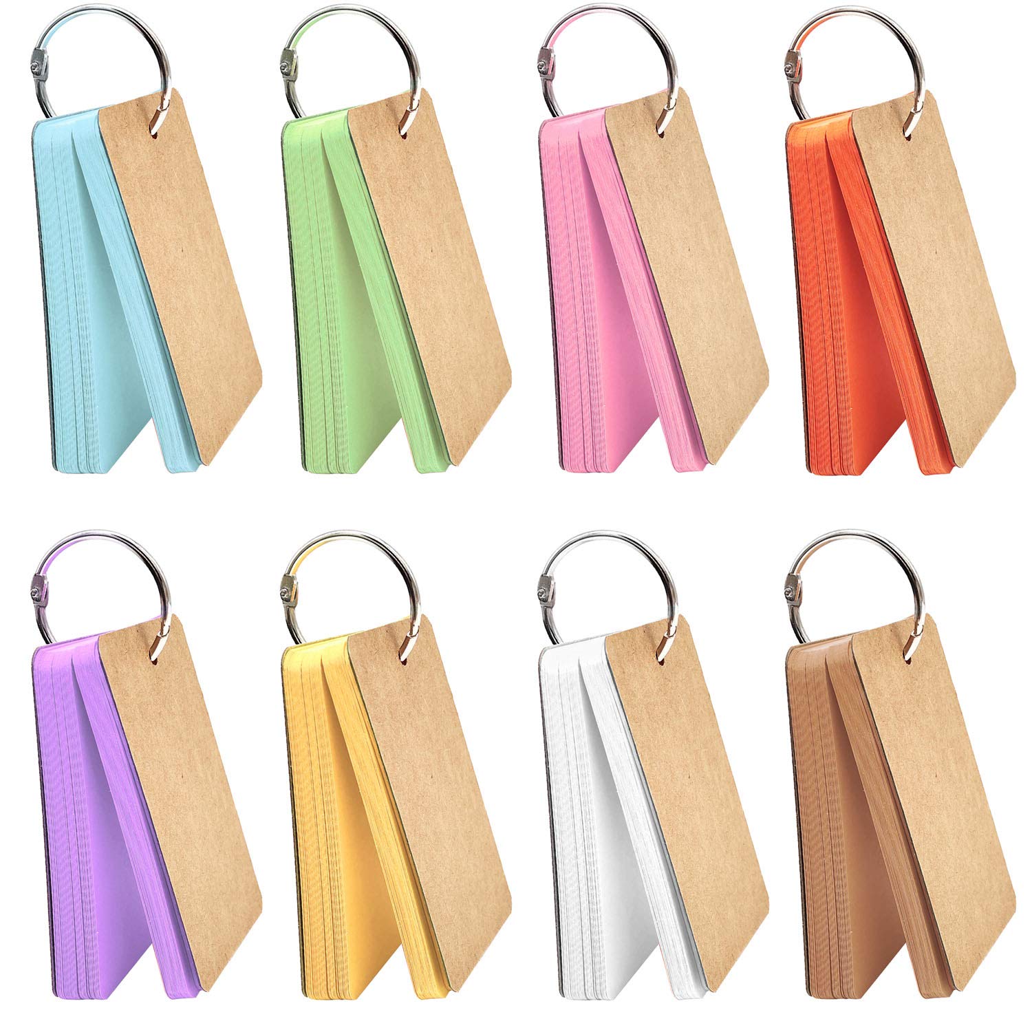 HGFLMR Flash Cards, 400 pcs with Binder Ring, 8 Set, 50 Sheets per Set, Assorted Colors