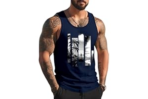 Mens Tank Tops Summer Beach Vacation Sleeveless Shirts Casual Palm Graphic Muscle Gym Workout Tank Top