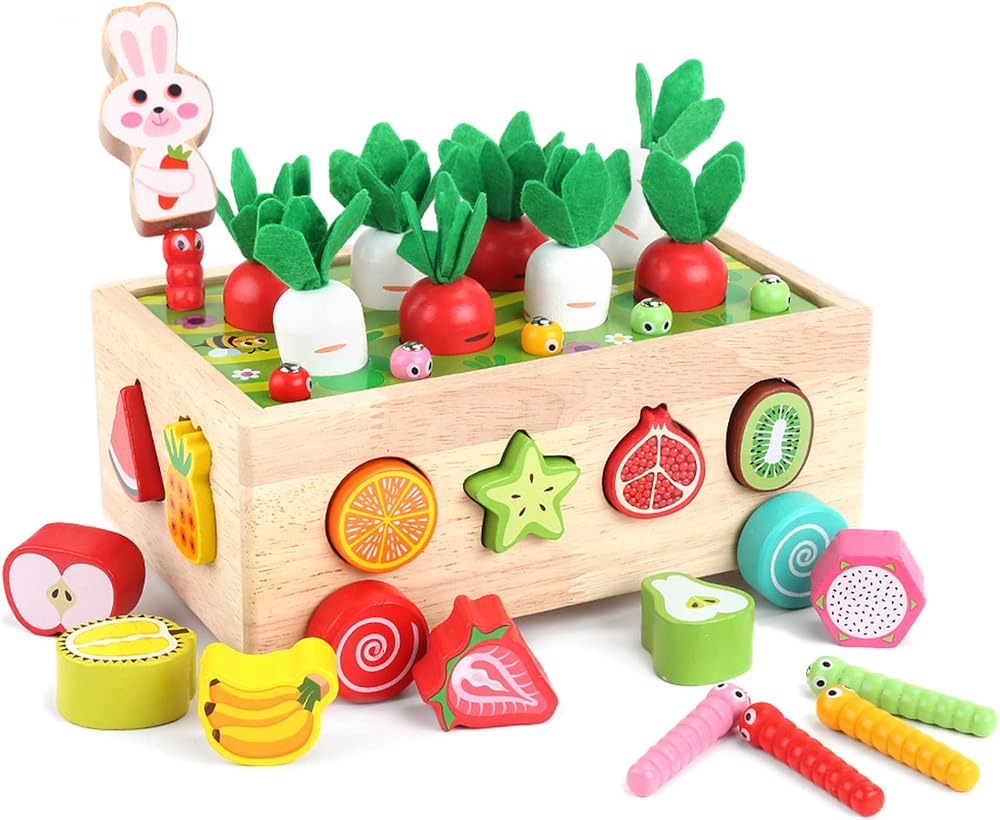 KMTJT Wooden Montessori Farm Harvest Shape Sorting Toy for Toddlers 1-3