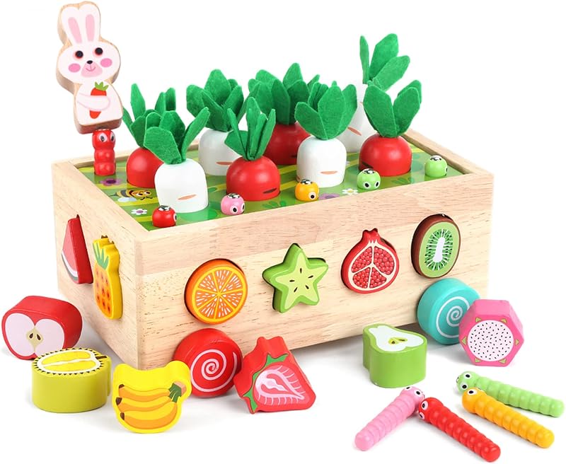 KMTJT Wooden Montessori Farm Harvest Shape Sorting Toy for Toddlers 1-3