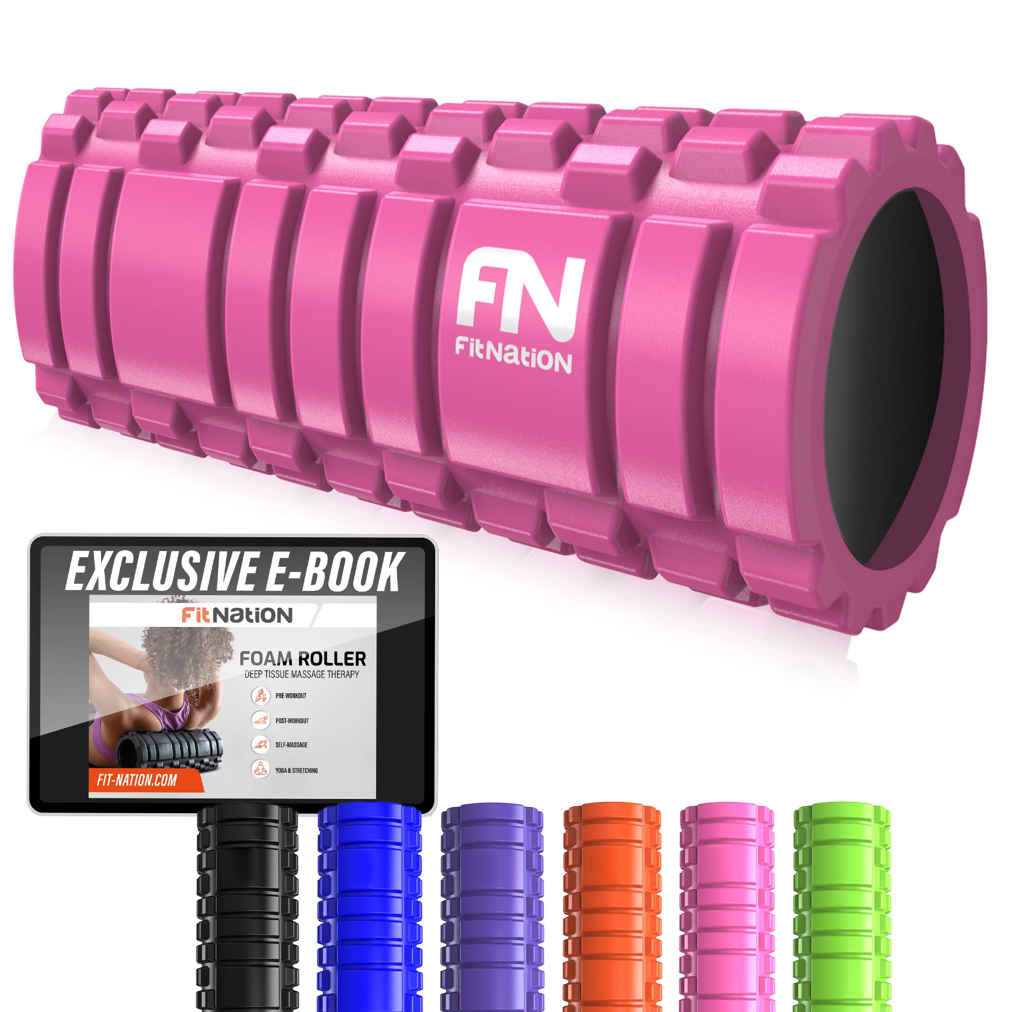 Fit Nation Foam Roller for Muscle Massage with Exercise Book, Ultra Lightweight Hollow Core Muscle Roller for Deep Pain Relief in Your Aching Legs, Body and Back. Ideal For Runner Cyclist Footballer Athlete