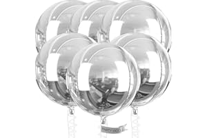 PartyWoo Metallic Silver Foil Balloons 6pcs 32 Inch Large Round Foil Big Giant 4D Jumbo Inflatable Mirror Ball Mylar Balloons for Graduation Birthday Engagement Space Themed Party Decorations
