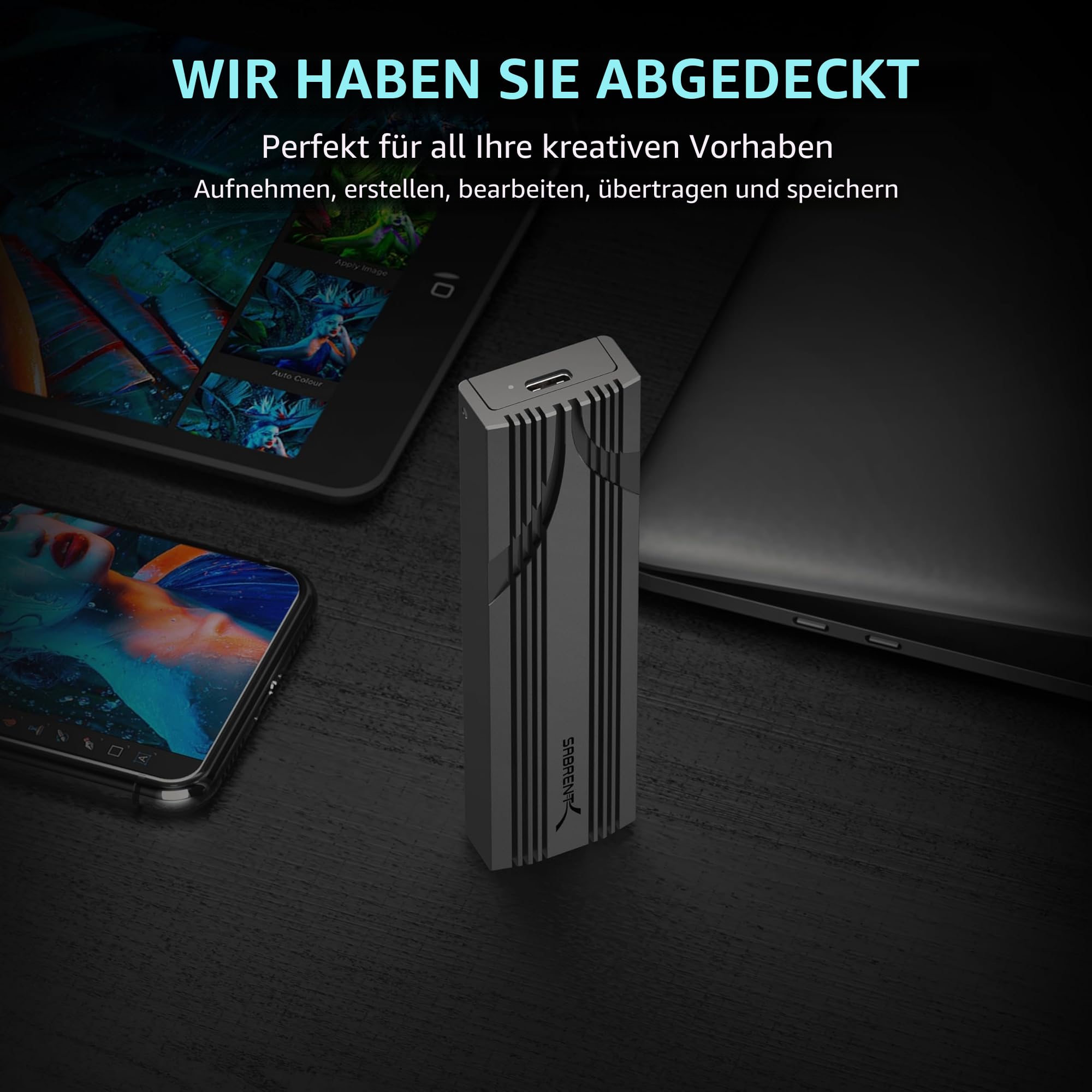 SABRENT NVMe Gehäuse USB 3.2 Type-C für M.2 SSDs 2230/2242/2260/2280, nur NVMe (Keine SATA), 10Gbps Gen 2, werkzeuglos, Aluminium-Kühlkörper, Type-A Adapter, Plug & Play (EC-PNVO) 5
