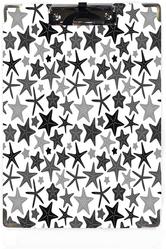 Dark Grey Personalized Clipboard,Monochromatic Starfish Pattern Exotic Aquarium Fauna Underwater Wildlife Decorative Paper Holder,Personalized Office Gift for Coaches,Teachers,Medical,Student,Doctors,