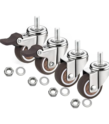 6" Overall 3/4" - 10 Threaded Stem Caster With Side Brake, 5" Wheel, Set Of 4
