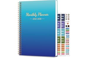 DOURA 2025-2026 Monthly Planner, 24 Months Calendar Book, JAN 2025 - DEC 2026, 2025-2026 Calendar Monthly Planner with Waterproof Cover, Twin-Wire Binding and Stickers, 8.7" x 11", Blue Gradient