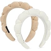 AMCAMI 2 Pack Makeup Headband,Skincare Spa Headband,Bubble hairband for washing face,make up,skin care(Khaki,Beige)