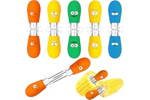 AUGSUN Corn Holders, 10Pcs/5 Pairs Corn Cob Holders Sets, Funny Faces Stainless Steel Corn on The Cob Holders BBQ Fork Skewers for Home Cooking Parties Camping (Multicolor)