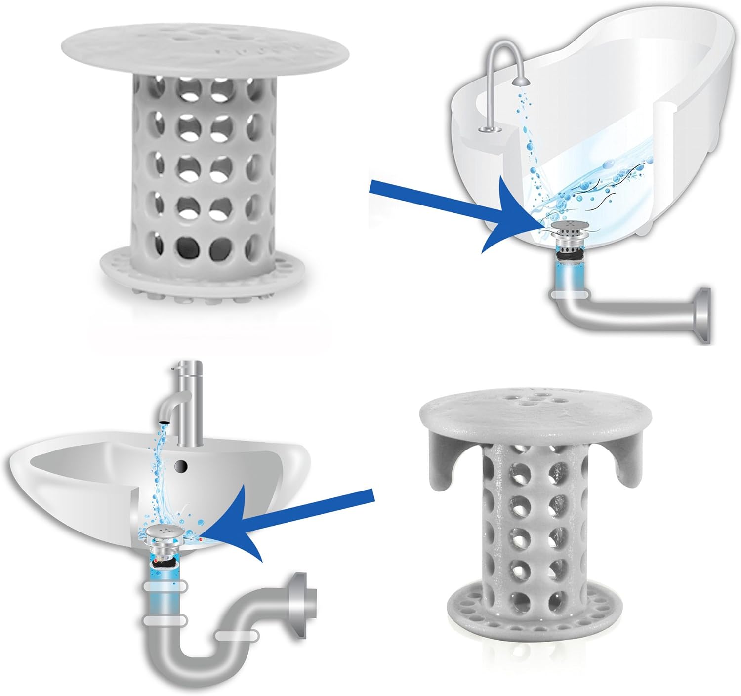 TubShroom and SinkShroom Drain Protectors Hair Catchers for Bathtubs and Sinks Gray, Grey - Image 4