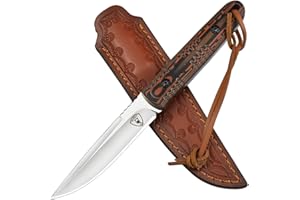 AUBEY Fixed Blade Hunting Knife Full Tang with Leather Sheath for Men, D2 Blade Outdoor Survival Camping Knife, G10 Handle