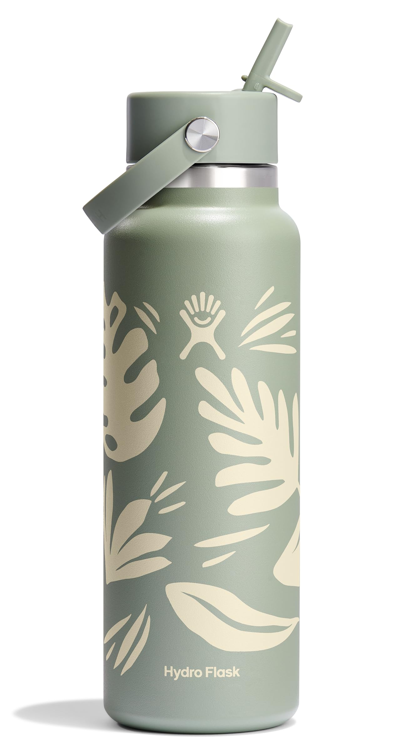 Photo 1 of Hydro Flask Water Bottle - Insulated Stainless Steel - Wide Mouth Flex Straw Lid, Non Spill, Leakproof and Refillable in 40 Oz Botanical Bliss Agave
