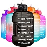 QuiFit 1 Gallon Water Bottle - with Straw & Motivational Time Marker Leak-Proof BPA Free Reusable Gym Sports Outdoor Large(12