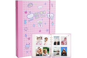 SZHTSWU A5 Binder Kpop Photocard Album with 20 Pcs Inner 3 Inch Photo Album Sleeves in Loose Leaf Refillable 6 Rings Binder Cover Photocard Holder Book for Picture Cards Storage (Pink Cartoon)