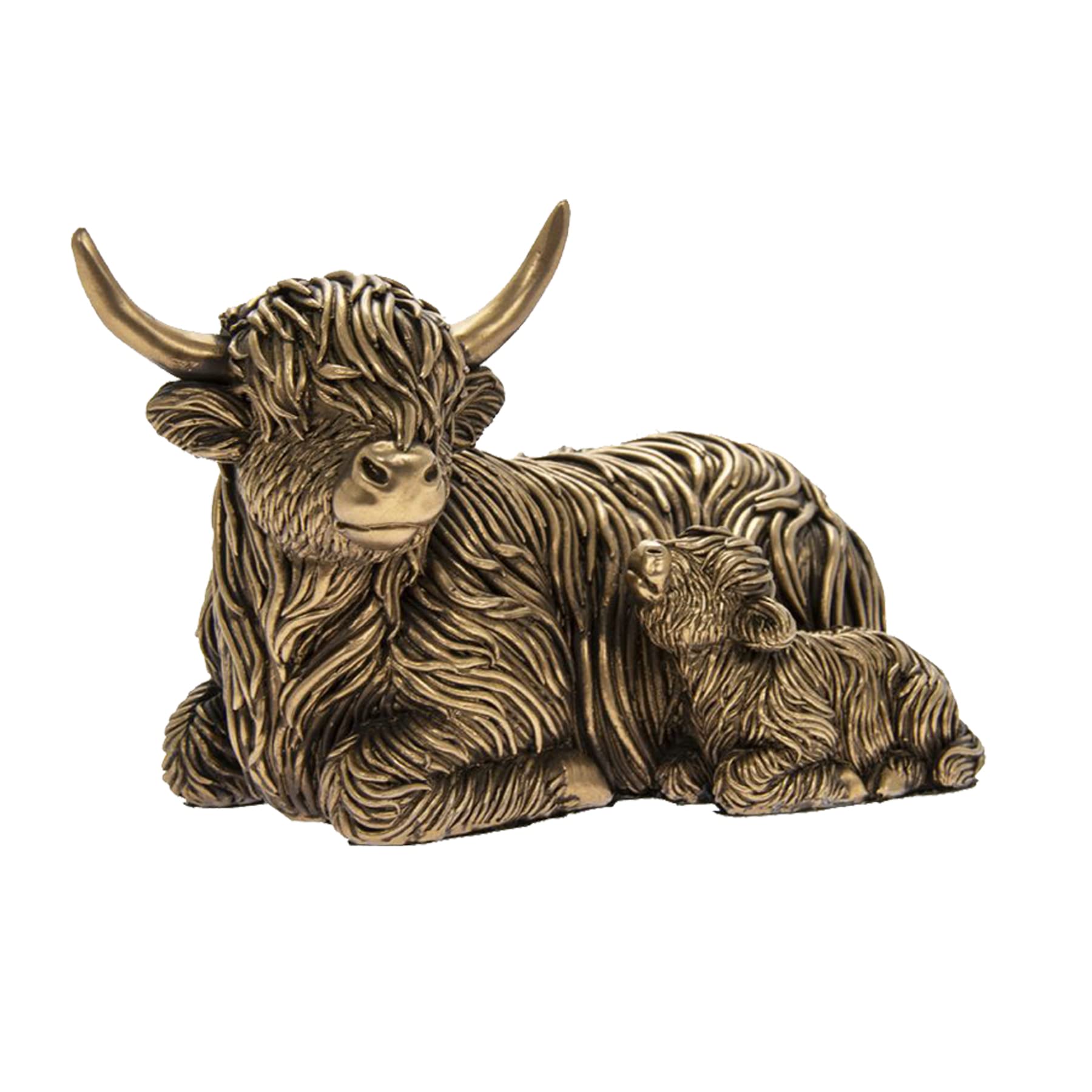 Widdle Gifts Reflections Bronze Resin Animal Ornament - Highland Cow and Baby 5707