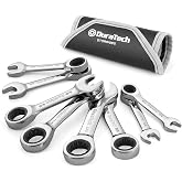 DURATECH Stubby Ratcheting Combination Wrench Set, SAE, 8-Piece, CR-V Steel | 5/16", 3/8", 7/16", 1/2", 9/16", 5/8", 11/16", and 3/4", 72-Tooth, 5&deg; Swing Arc, for Narrow Spaces, with Rolling Pouch