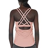 icyzone Workout Tank Tops Built in Bra - Women's Strappy Athletic Yoga Tops, Running Exercise Gym Shirts