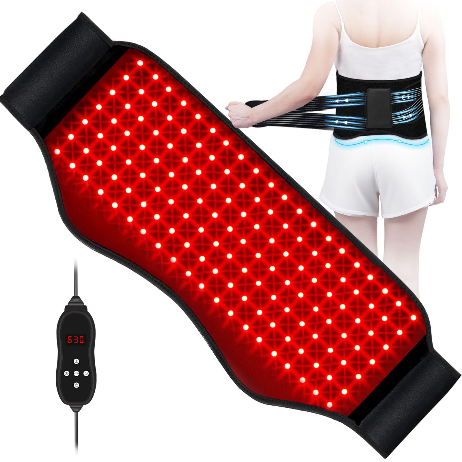 Photo 1 of KingPavonini Red Light Therapy Belt, 140 LEDs 630/660/850nm Infrared Light Therapy with Compression Strap, Red Light Therapy for Body, Back, Shoulder & Waist Comfort and Relief