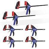 WORKPRO 6-Pack Bar Clamps for Woodworking, 6" (4) &amp; 12" (2) F Clamps, Blue | One-Handed Clamp/Spreader, Light-Duty Quick-Change F Clamps with 150 lbs Load Limit