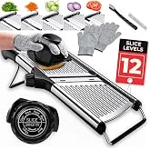 Gramercy Mandoline Slicer for Kitchen with 12 Slice Settings, Black Edition | Slice from Paper-Thin to Thick-Cut with Stainless Steel Frame and Rotating Blade, Non-Slip Base, Gloves and Guard Included