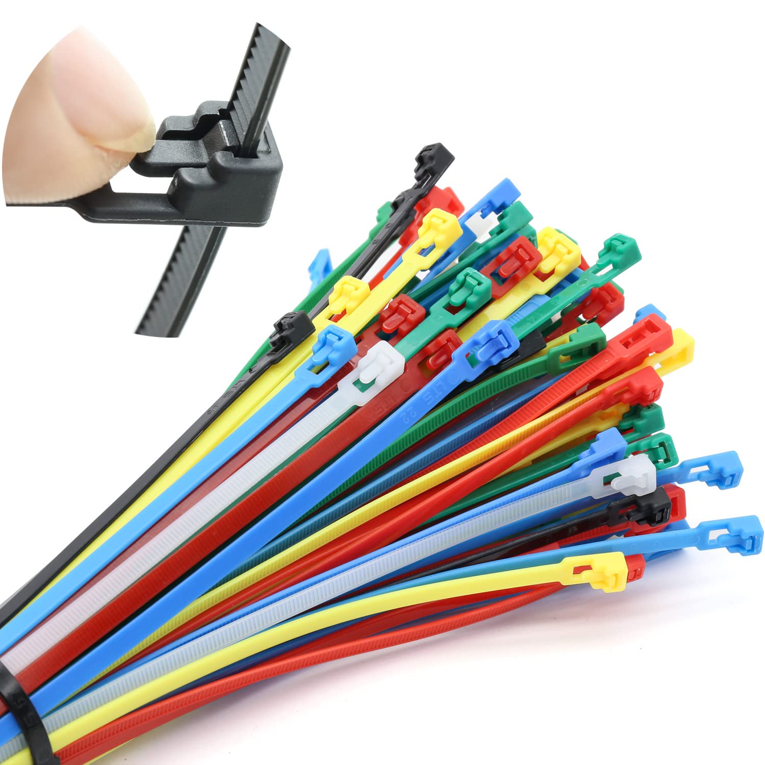 MgcTolBox Coloured Cable Ties 300mm, 12 inch Reusable Zip Ties-Red/Yellow/Green/Blue/Black/White Heavy Duty Plastic Cable Ties-100pcs