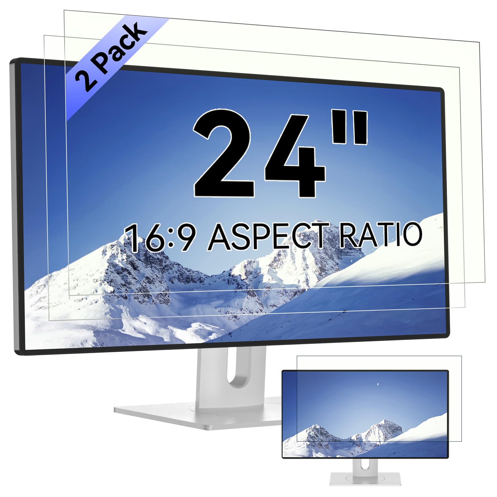 Photo 1 of [2-Pack] 24 Inch Computer Blue Light Blocking Screen Protector for 16:9 Widescreen Monitor, Anti Glare Anti-UV Eye Protection Desktop PC LED Monitor Filter, Removable Anti-Scratch Screen Film 24in