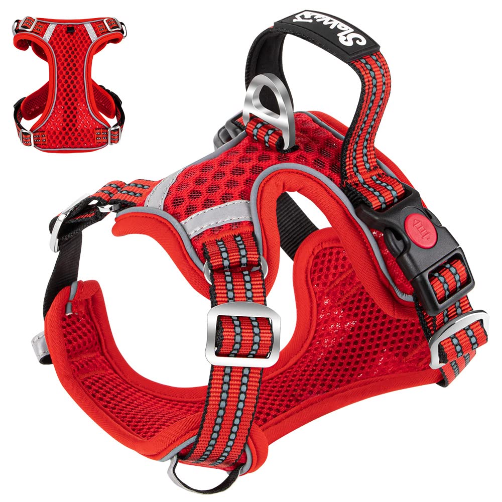 Eyein Dog Harness Large, Air Mesh Breathable Adjustable Reflective Vest, No Pull Escape Proof Sports Puppy Harness with Lockable Buckle & Padded Soft Handle for Training or Walking (Red,L)